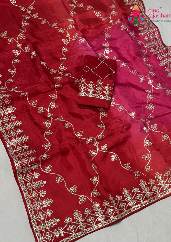 Maroon Pure Upada Silk Gota Patti Saree for Karwa Chauth | Shop Latest