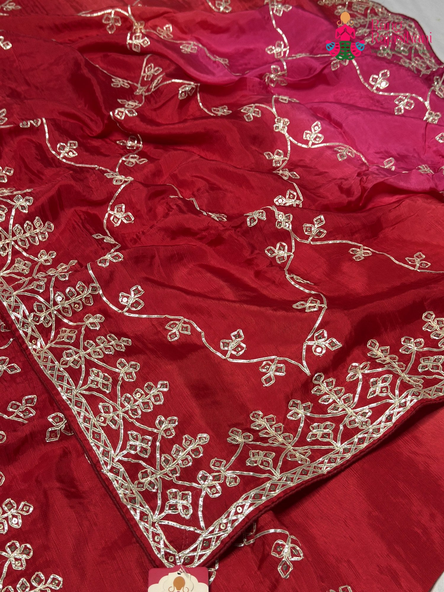 Maroon Pure Upada Silk Gota Patti Saree for Karwa Chauth | Shop Latest
