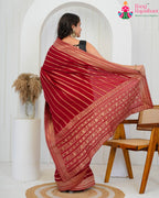 Maroon Pure Chinon saree with Zari back view