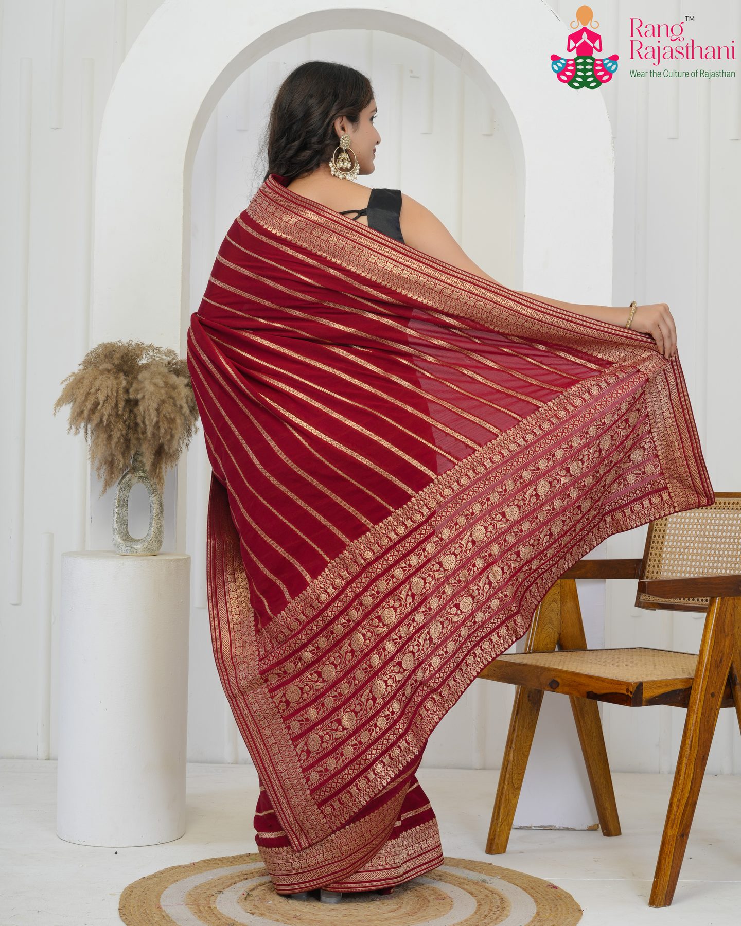 Maroon Pure Chinon Zari Royale Saree : Traditional Glow