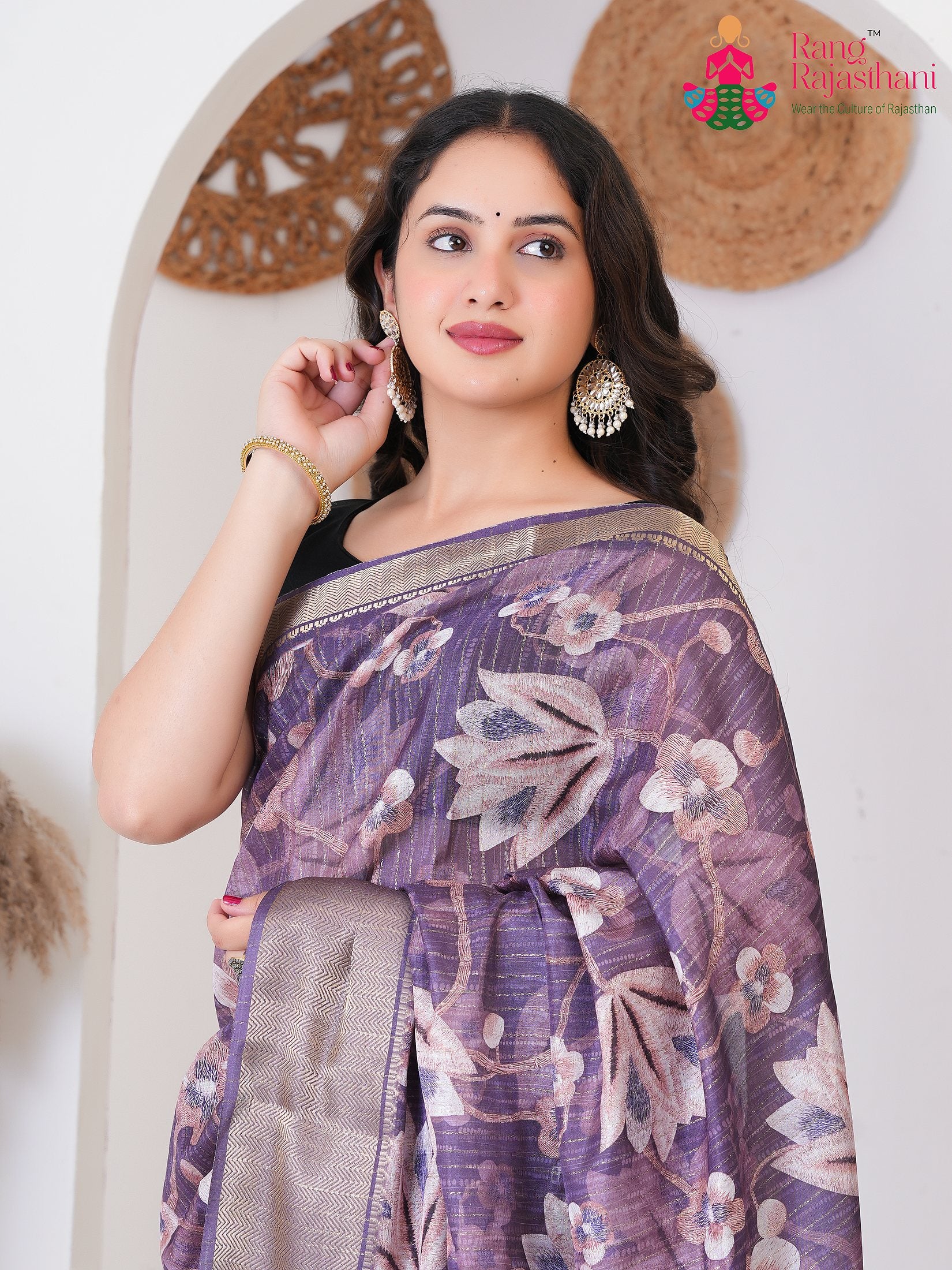 Lavender Imported saree with Printed close up detailing