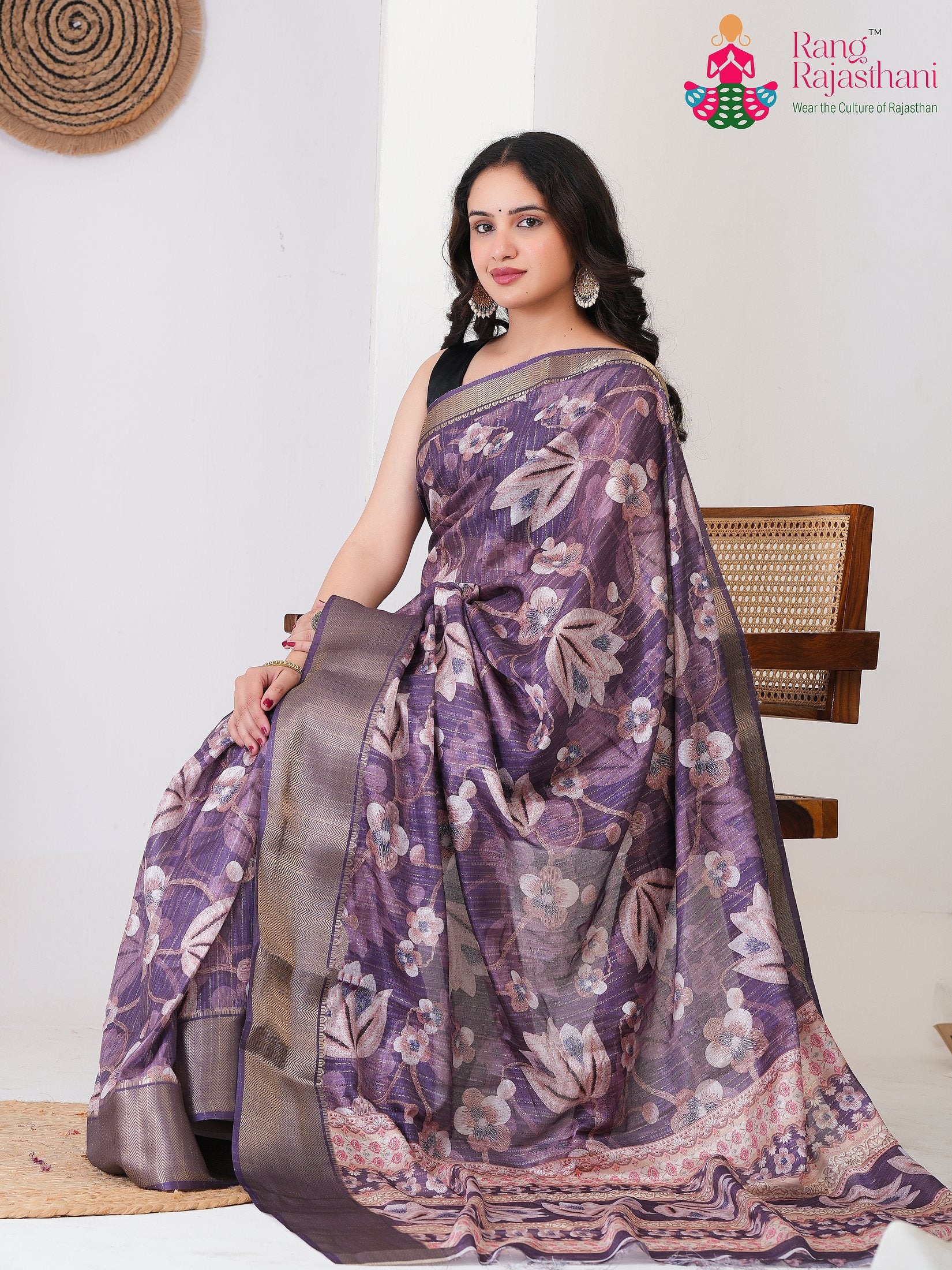Lavender Imported saree with Printed pallu detailing
