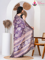 Lavender Imported saree with Printed back view