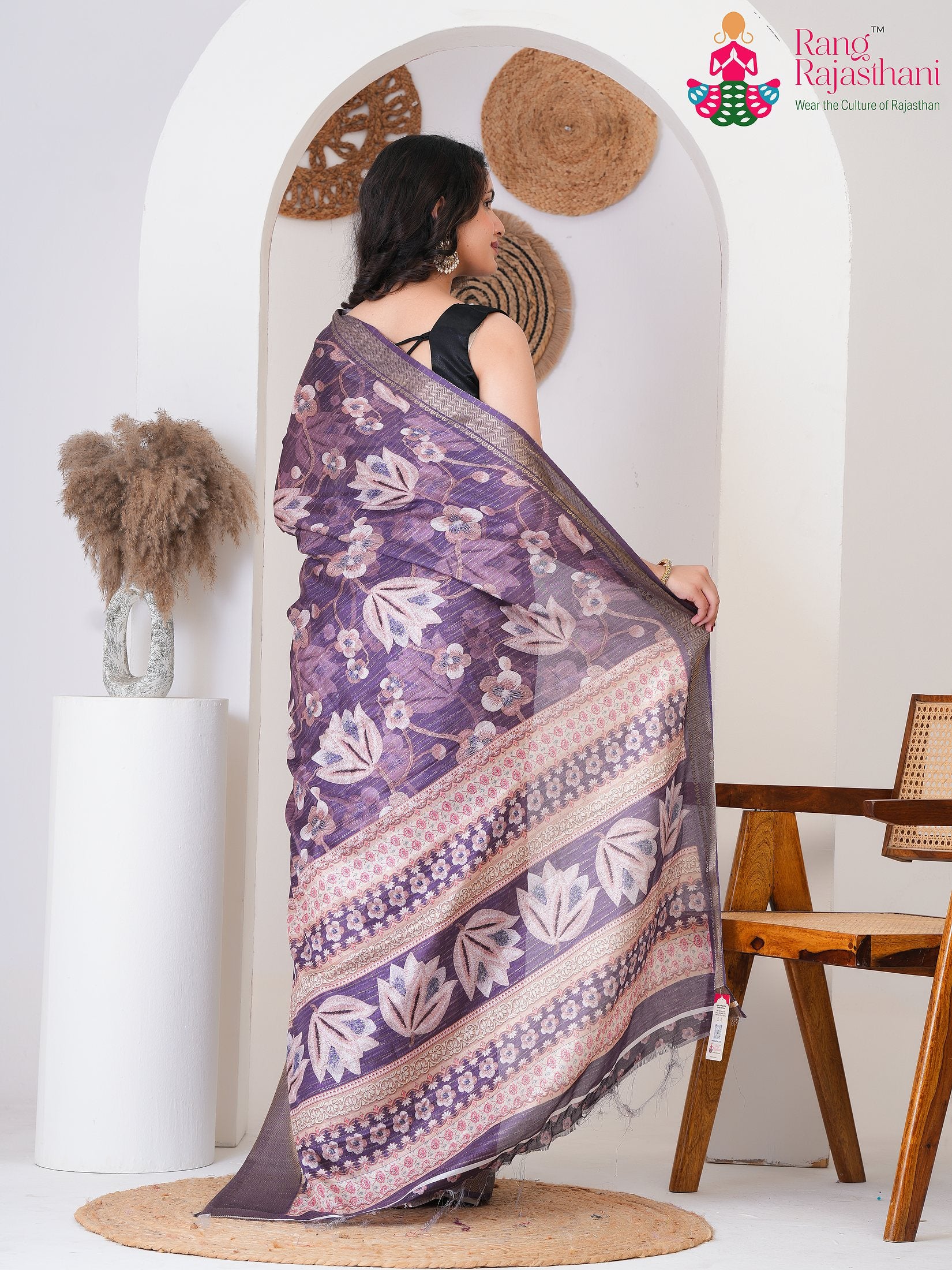 Lavender Imported saree with Printed back view