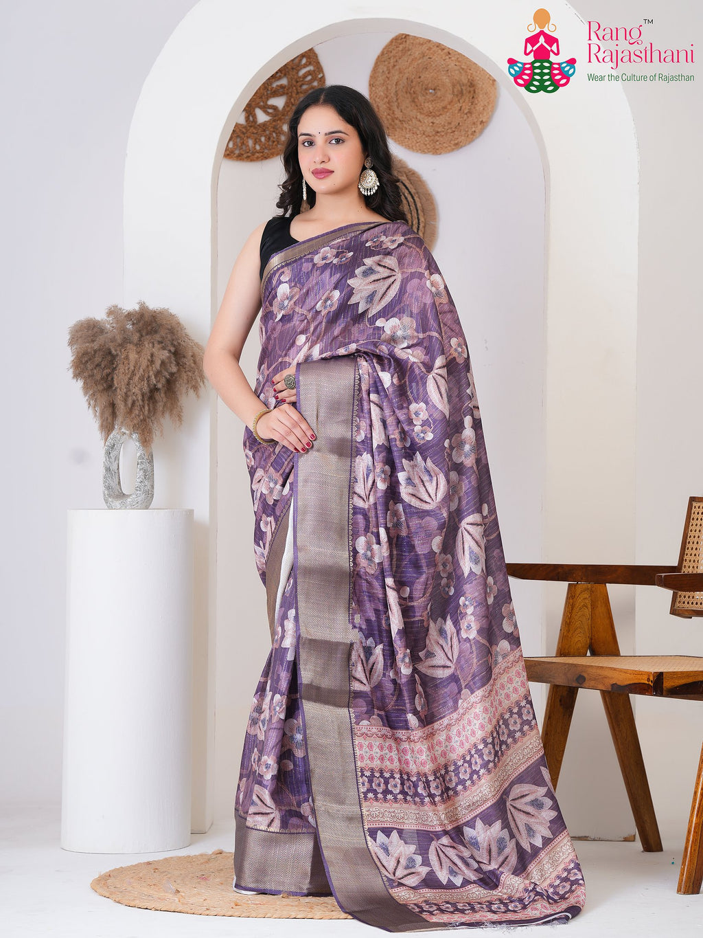 Lavender Imported Party saree with Printed from Rang Rajasthani