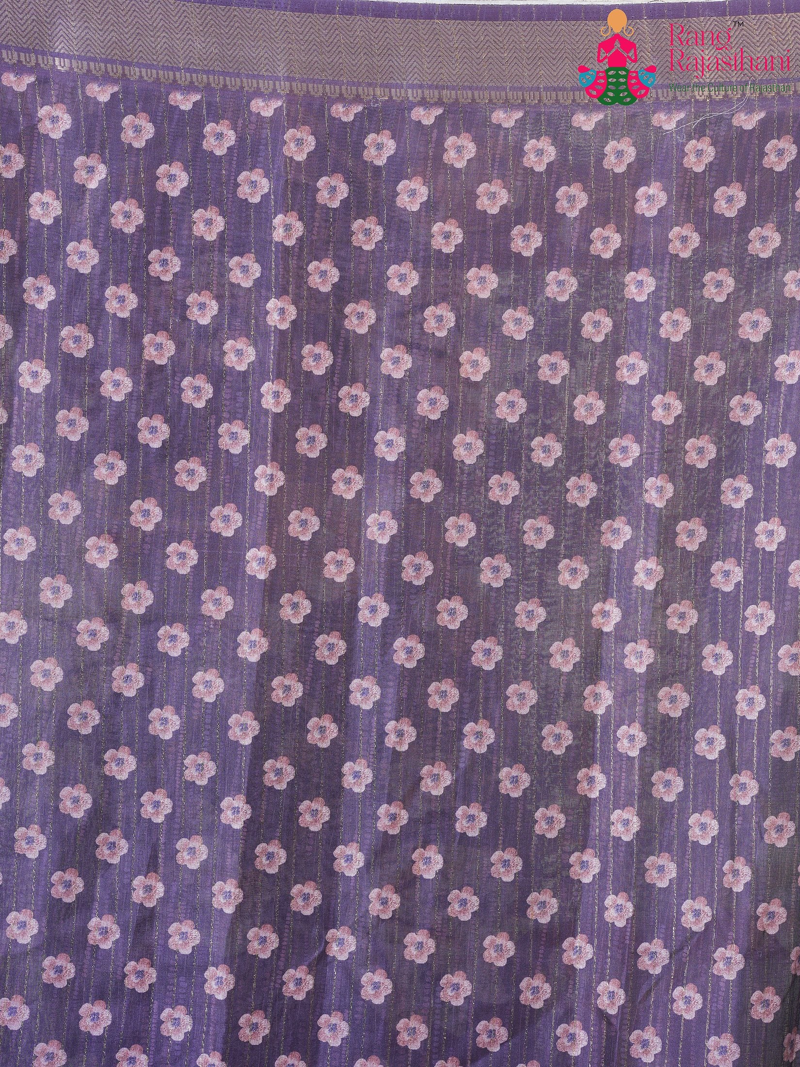 Lavender Imported saree with Printed pleats view