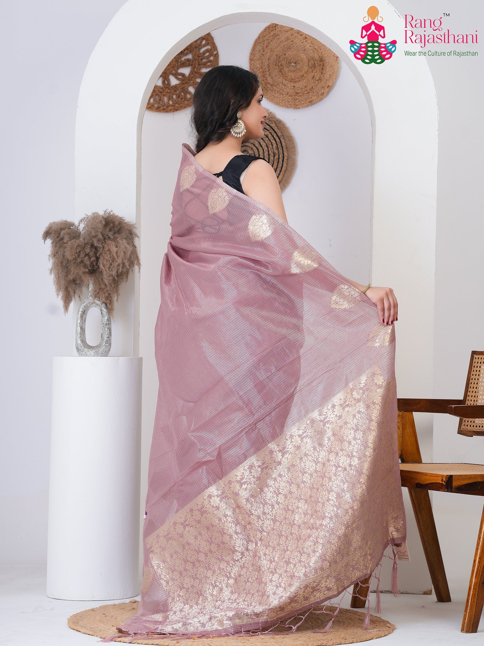 Lavender Imported saree with Printed back view