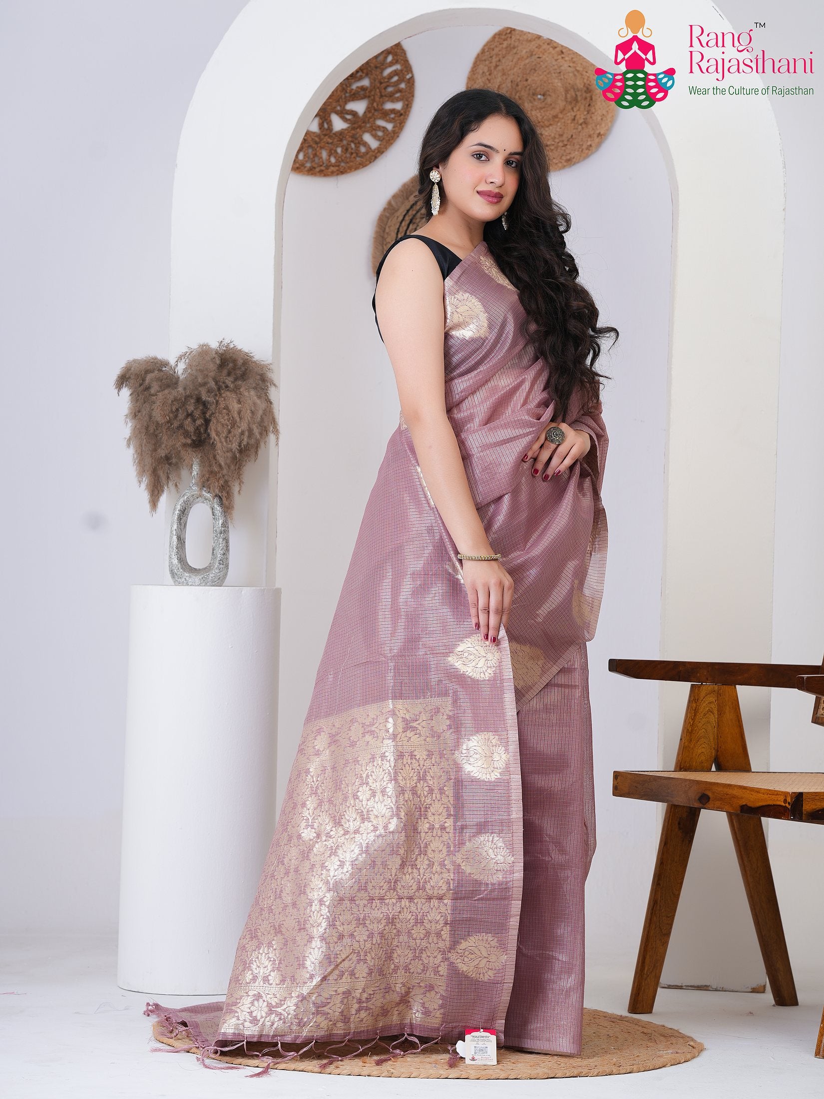 Lavender Imported saree with Printed side drape view