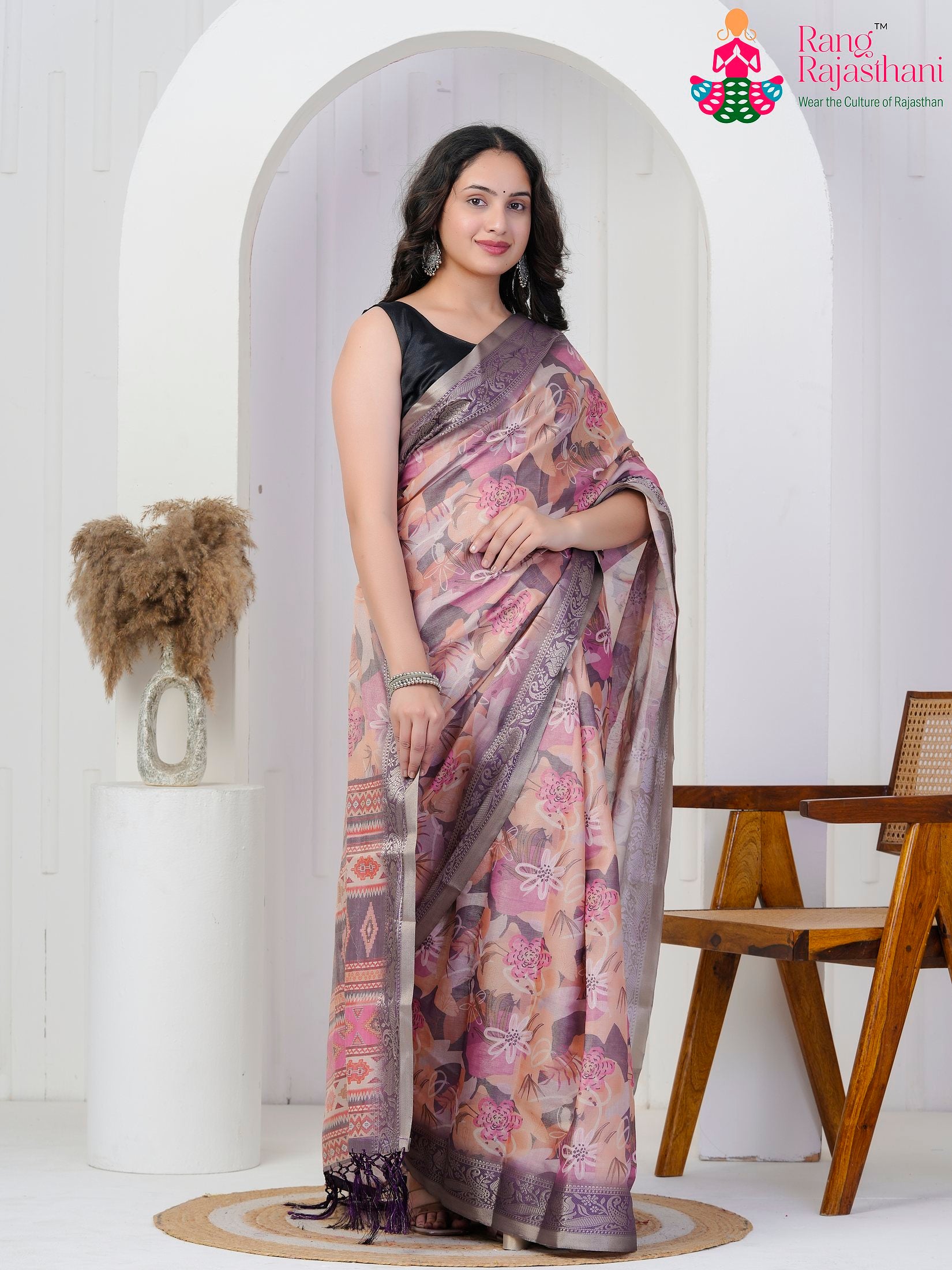 Onion Imported saree with Printed side drape view