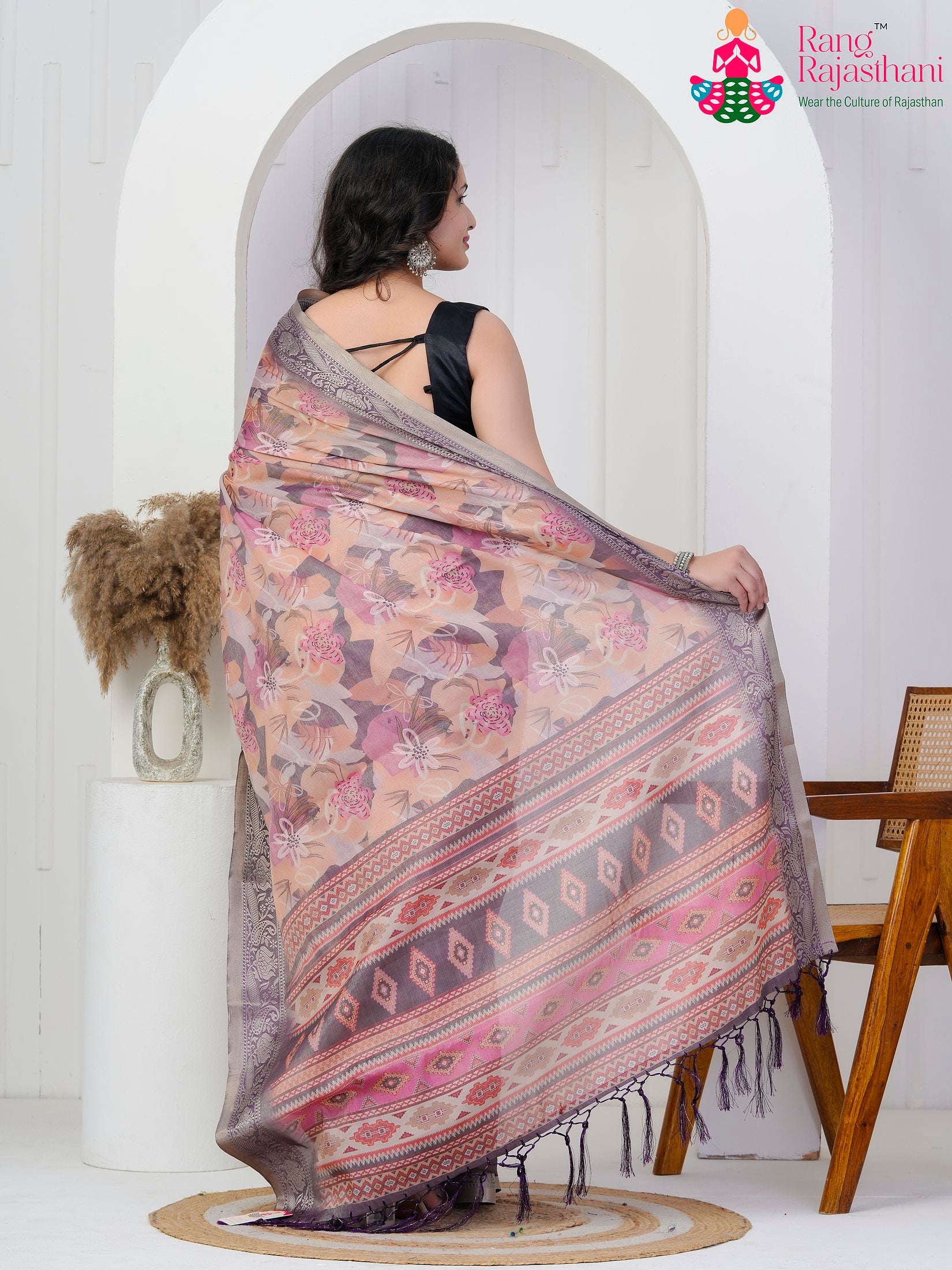 Onion Imported saree with Printed back view