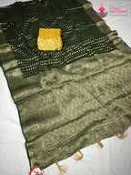 full view of mehendi green pure georgette khaddi saree
