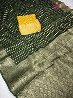 work detailing of mehendi green pure georgette khaddi saree
