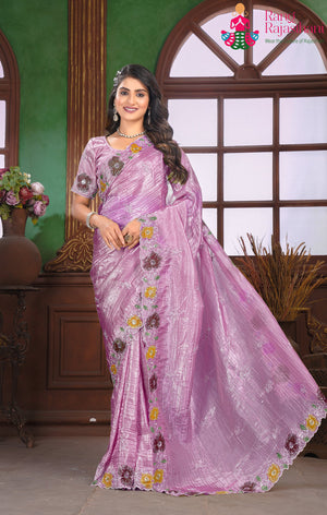 Purple Art Silk Saree for Wedding Guest | Artisan Craft