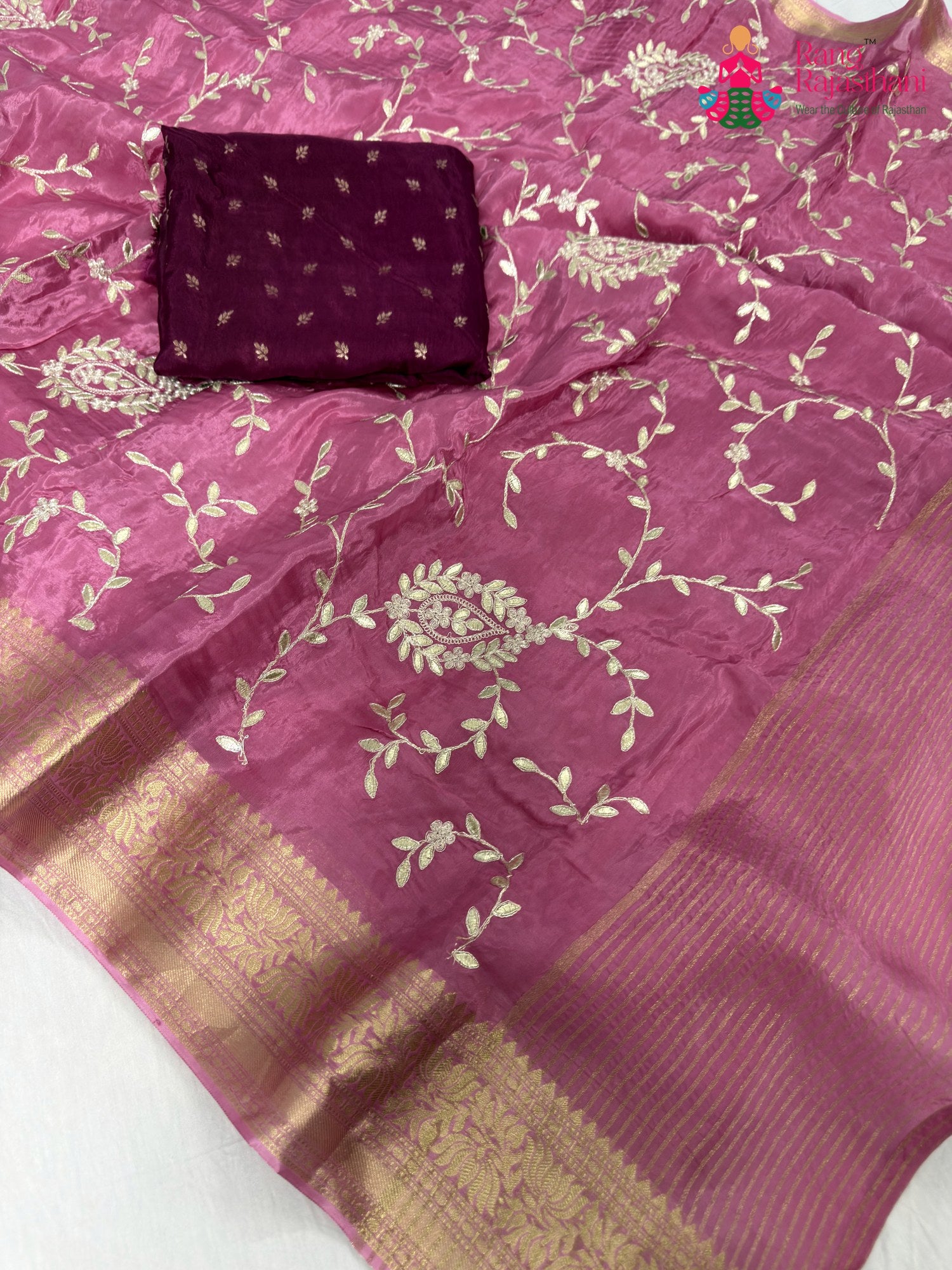 work detailing of minimal chinnon saree
