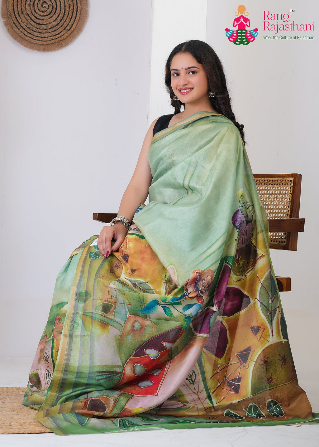 Green Imported saree with Printed pallu detailing