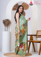 Green Imported saree with Printed side drape view