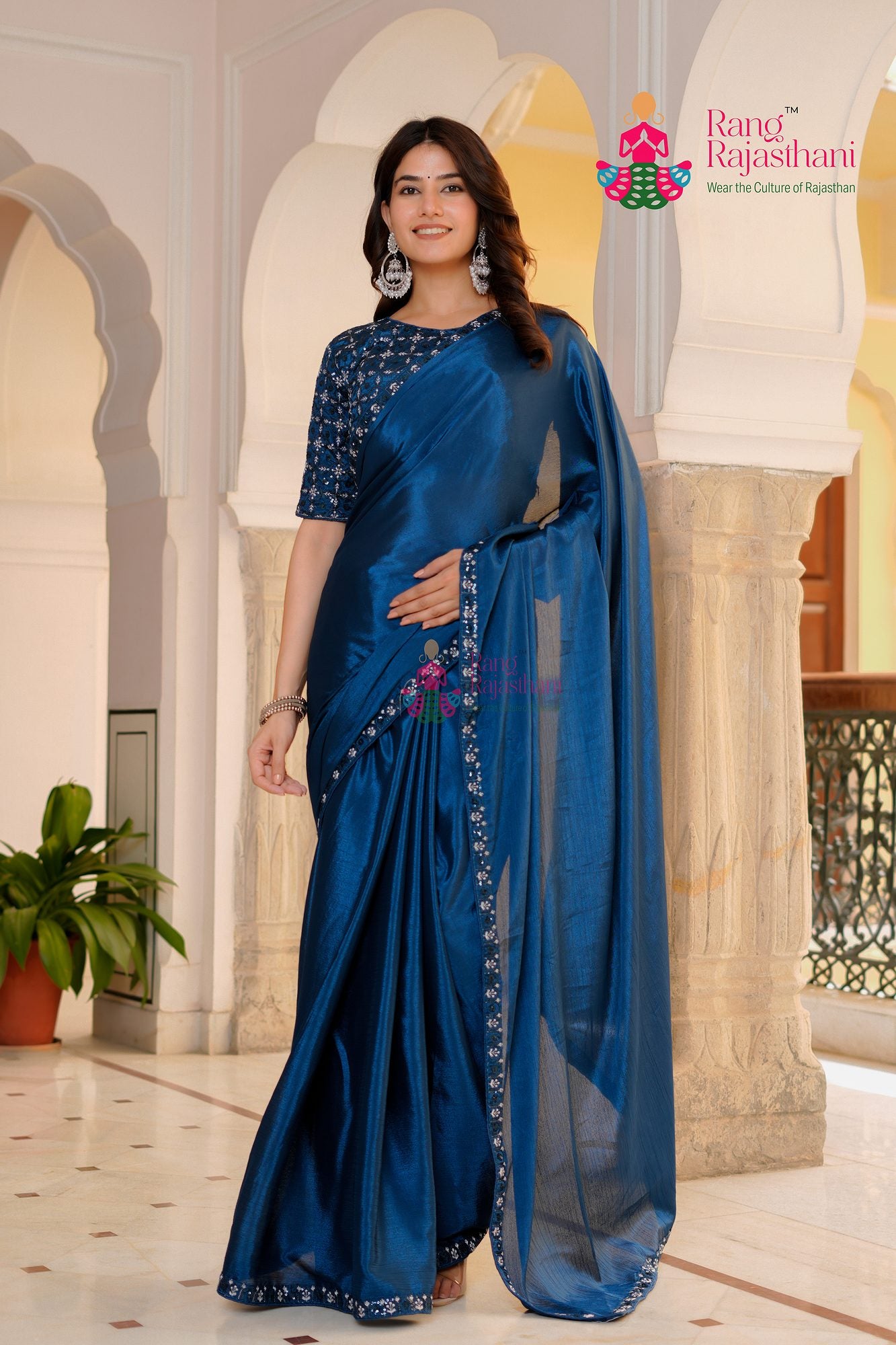 Mor Pich Party Wear Saree with blouse and belt | Rang Rajasthani