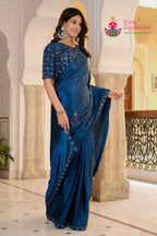 Mor Pich Synthetic Chinon saree with Sequence side drape view