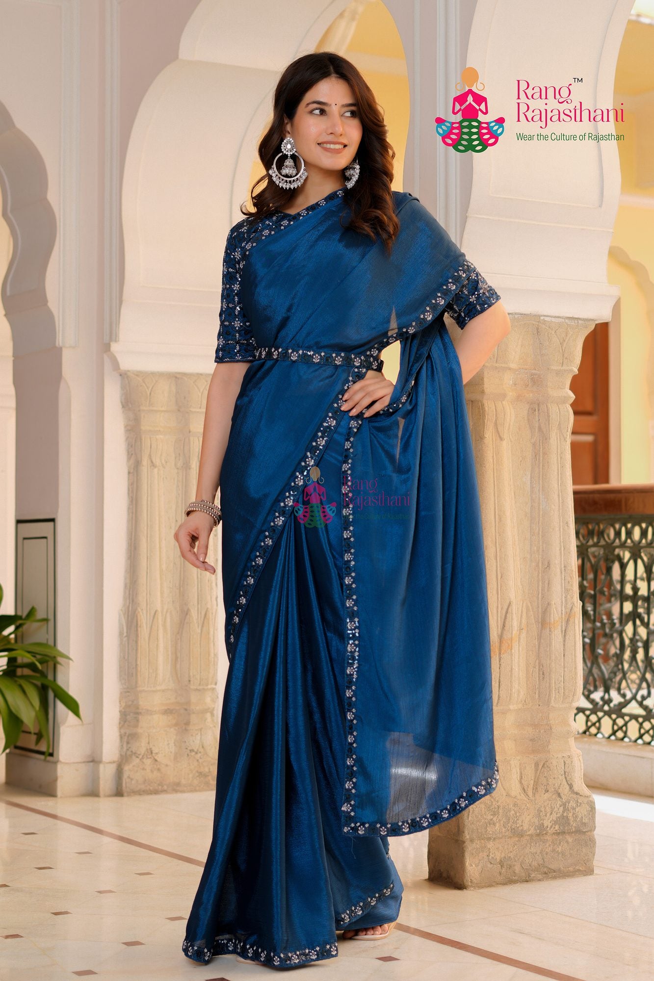 Mor Pich Party Wear Saree with blouse and belt | Rang Rajasthani