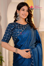 Mor Pich Synthetic Chinon saree with Sequence close up detailing