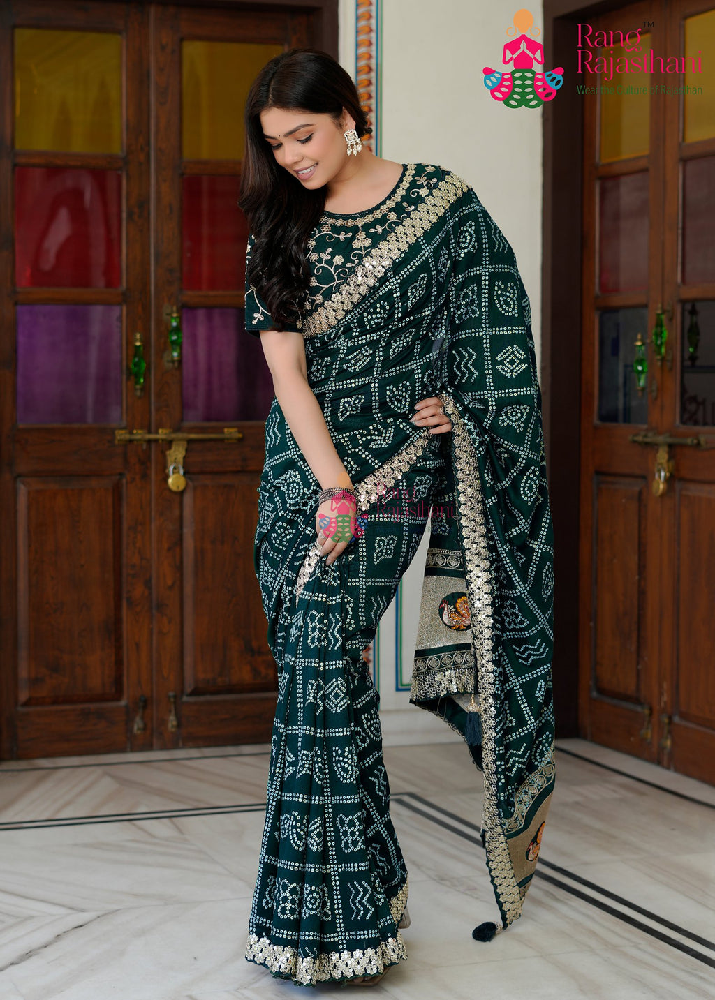 mor pich silk saree for wedding reception by Rang Rajasthani