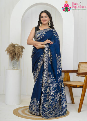 Blue Pure Upada Silk Bandhani Print Chunri Saree for Wedding Guest | Party Wear