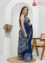 Mor Pich Pure Upada Silk saree with Gotta Kinari Work side drape view