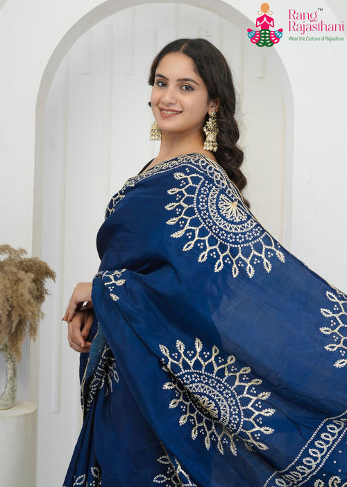 Mor Pich Pure Upada Silk saree with Gotta Kinari Work close up detailing