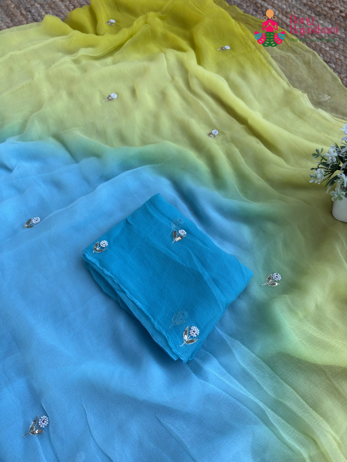 Multi Pure Chiffon Hand Embellishment Saree for Raksha Bandhan | Buy Now
