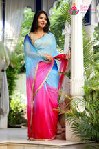 Multi Pure Chiffon Hand Work Saree for Red Puja Sarees | Luxe Drape