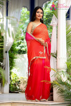 Multi Pure Chiffon Rajputi Aari Tari Saree for Red Puja Sarees | Exclusive Edit