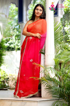Multi Pure Chiffon Rajputi Aari Tari Saree for Red Puja Sarees | Exclusive Edit