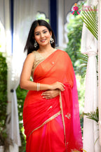 Multi Pure Chiffon Rajputi Aari Tari Saree for Red Puja Sarees | Exclusive Edit