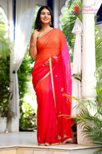 Multi Pure Chiffon Rajputi Aari Tari Saree for Red Puja Sarees | Exclusive Edit