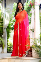 Multi Pure Chiffon Rajputi Aari Tari Saree for Red Puja Sarees | Exclusive Edit