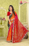 Multy Pure Georgette Wedding saree with Bandhani and Handwork from Rang Rajasthani