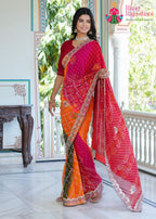 Multi Georgette saree with Bandhani side drape view