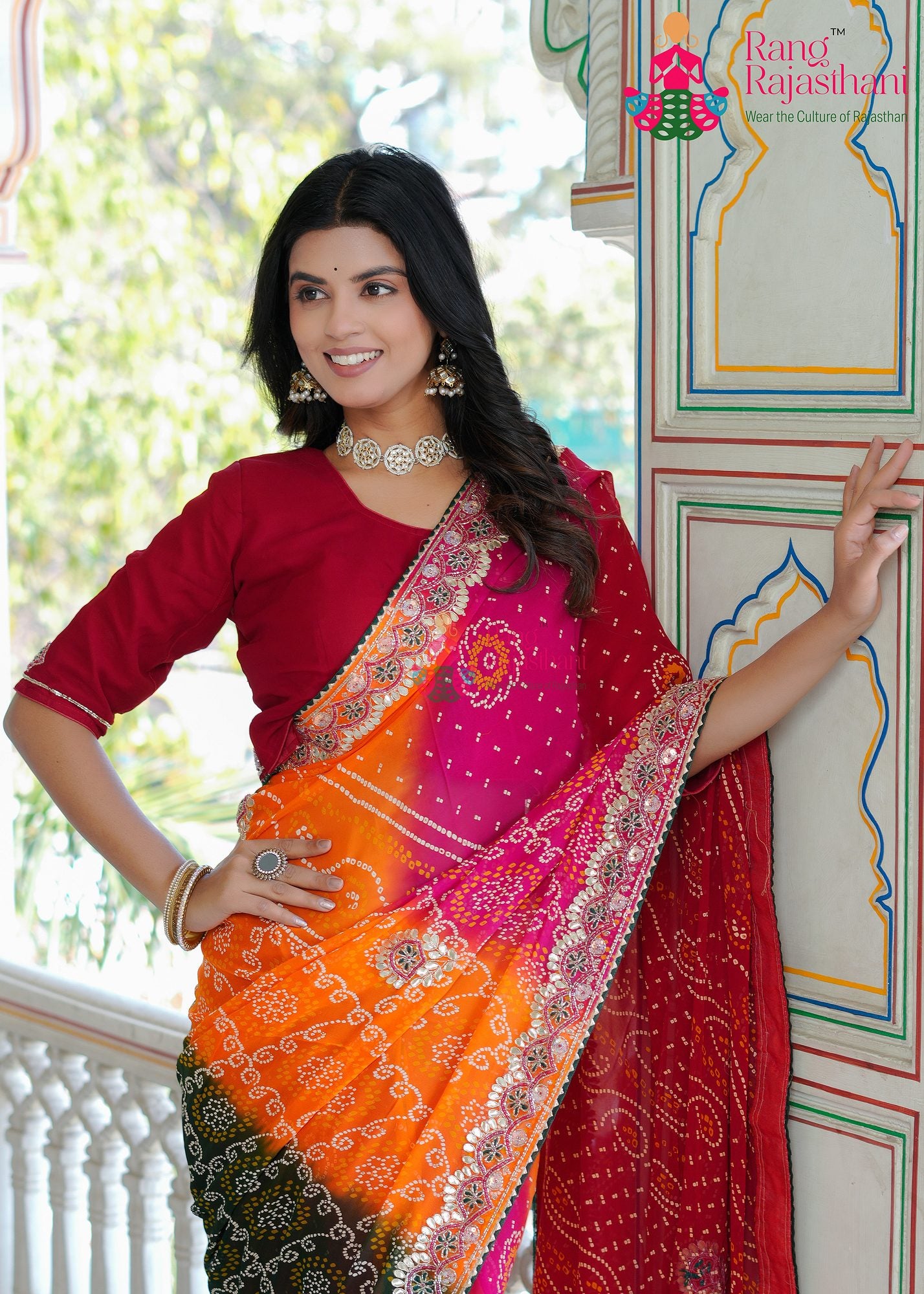 Multi color chundi saree— Bridal saree | Rang Rajasthani