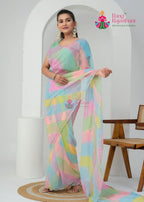 Multy Synthetic Georgette saree with Hand Work side drape view