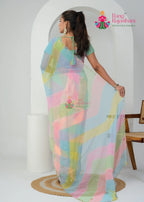 Multy Synthetic Georgette saree with Hand Work back view