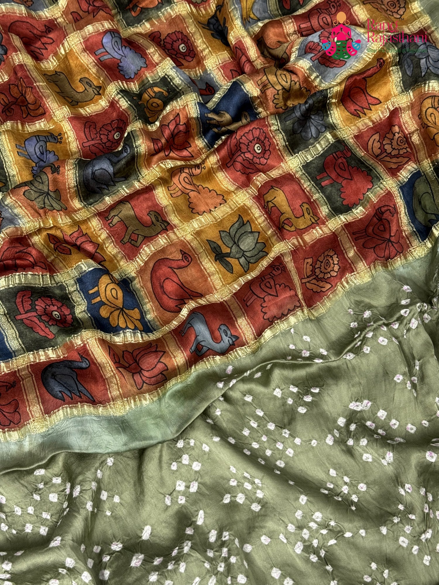 full view of multi pure gajji silk khaddi saree