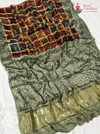 fabric texture of multi pure gajji silk khaddi saree