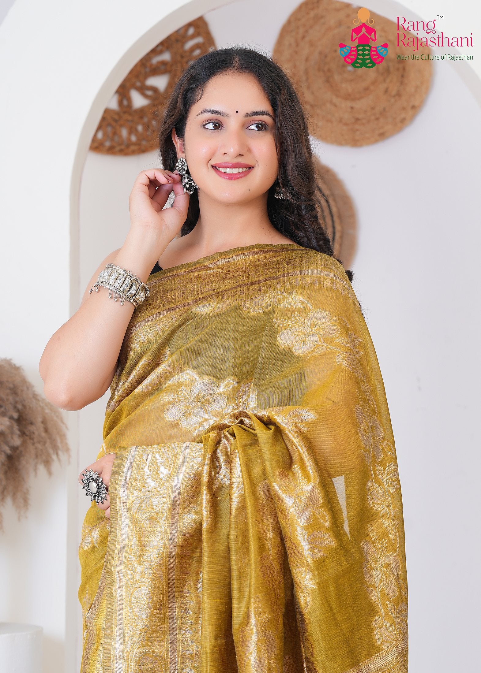Mustard Cotton saree with Printed close up detailing