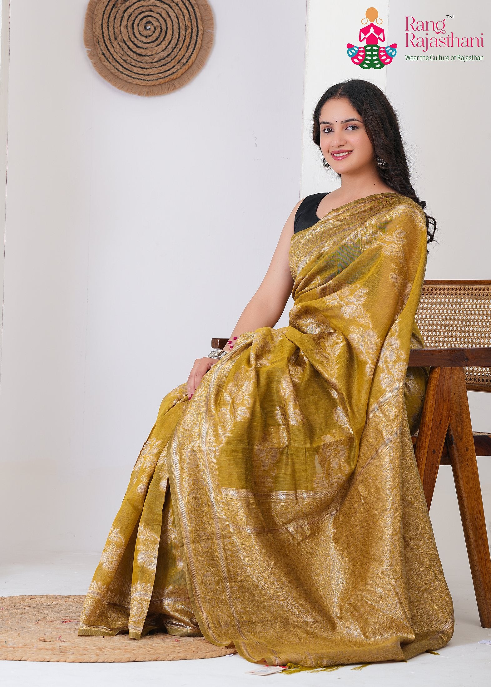 Mustard Cotton saree with Printed pallu detailing