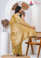 Mustard Cotton saree with Printed back view