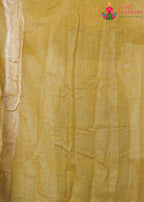 Mustard Cotton saree with Printed pleats view