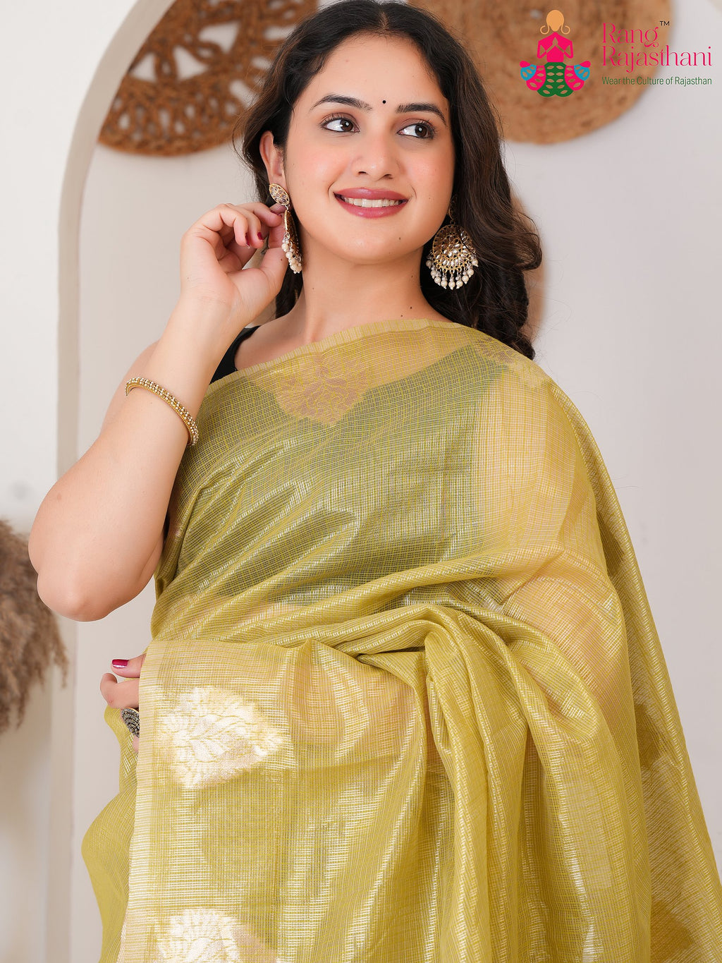 Mustard Imported saree with Weaving close up detailing