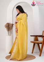 Musted Pure Silk saree with Jacquard side drape view