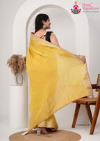 Musted Pure Silk saree with Jacquard back view