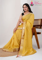 Musted Pure Silk saree with Jacquard pleats view